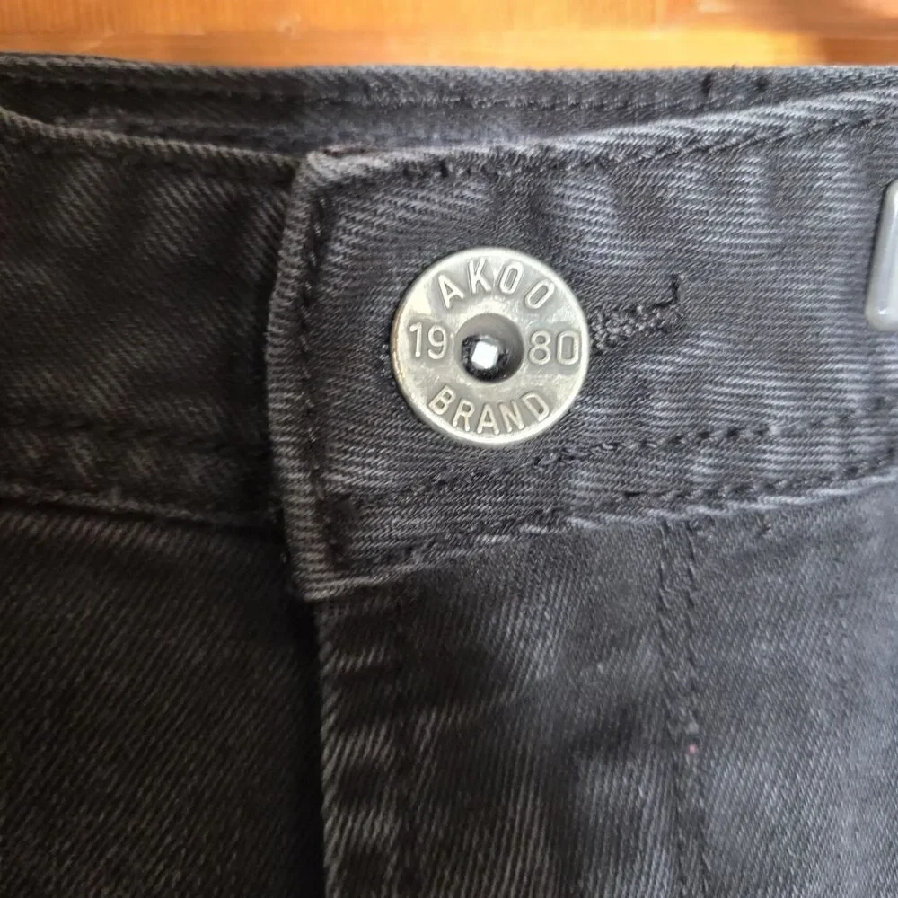 AKOO Distressed Black Denim Jeans Men's Size 40x30 Ripped Designer Streetwear